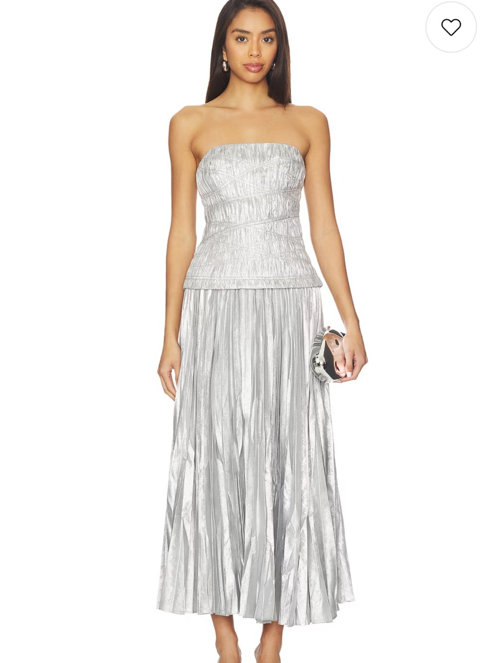 NEW Acler Rockland Midi Dress in Dove Metallic Strapless Metallic Silver Pleated